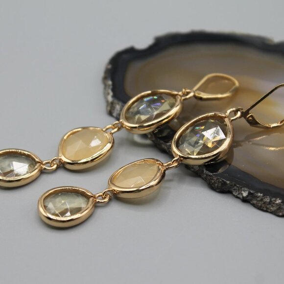 Jewelry earrings gold tone drop dangle with stones fashion elegant beautiful - Picture 7 of 11